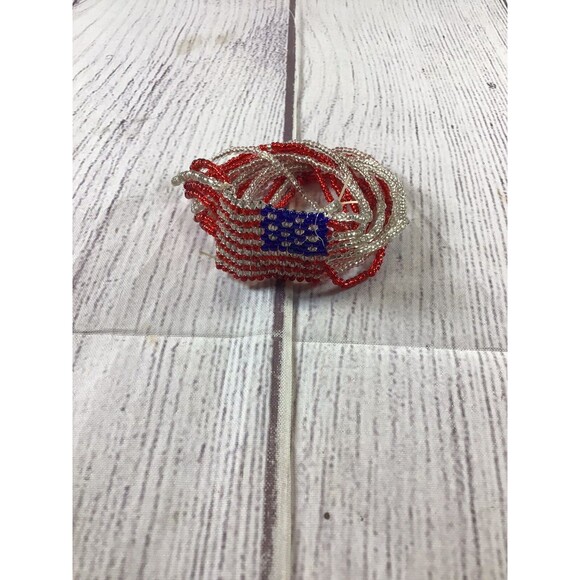 14 Strand Beaded Red White Blue Stretch Bracelet USA Flag Stars And Stripes - Picture 1 of 8